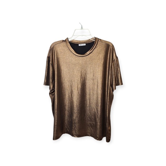 Edgely Brown Gold Metallic Scoop Neck Short Sleeve Oversized Boho Top XL - Picture 1 of 7